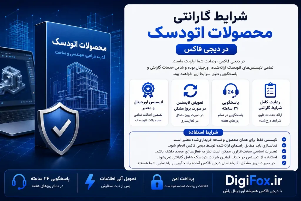 شرایط گارانتی محصولات اتودسک در دیجی فاکس