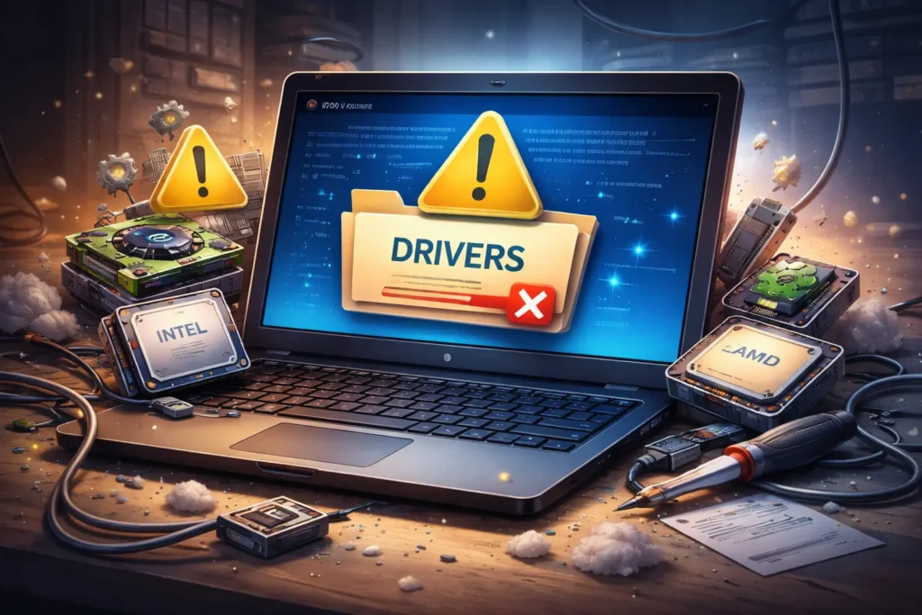 نصب نکردن درایورهای اصلی سیستم